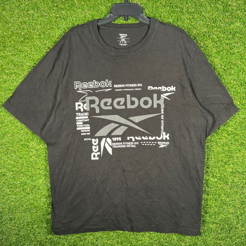 Reebok Graphic T Shirt Black Double 3XL Fitness Division Mens Y2K